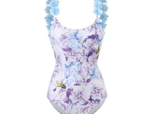 Costum de baie cu imprimeu floral albastru - imagine 2