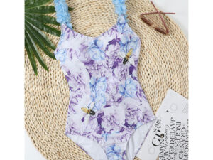 Costum de baie cu imprimeu floral albastru - imagine 3