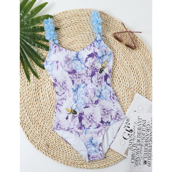 Costum de baie cu imprimeu floral albastru - imagine 3
